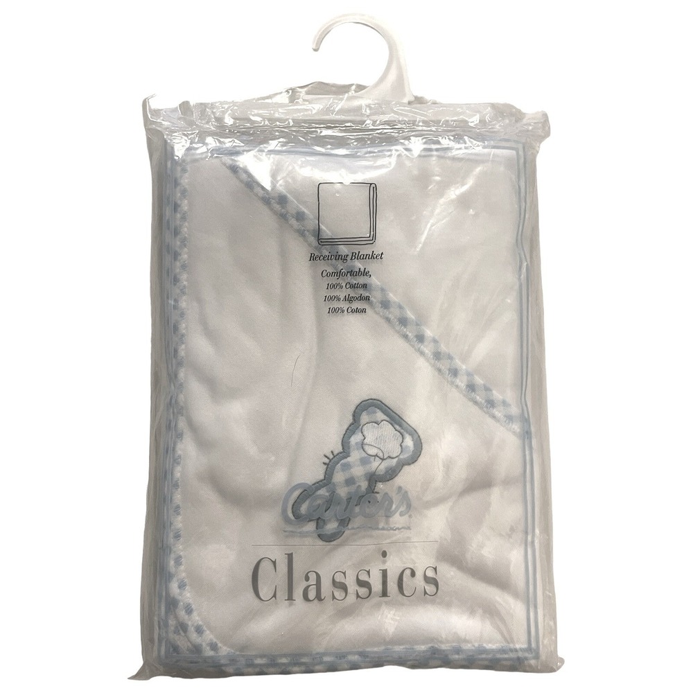 VTG 1990s Carter's Classics Blue Gingham Bunny Blanket NOS in Package 32x40 USA
